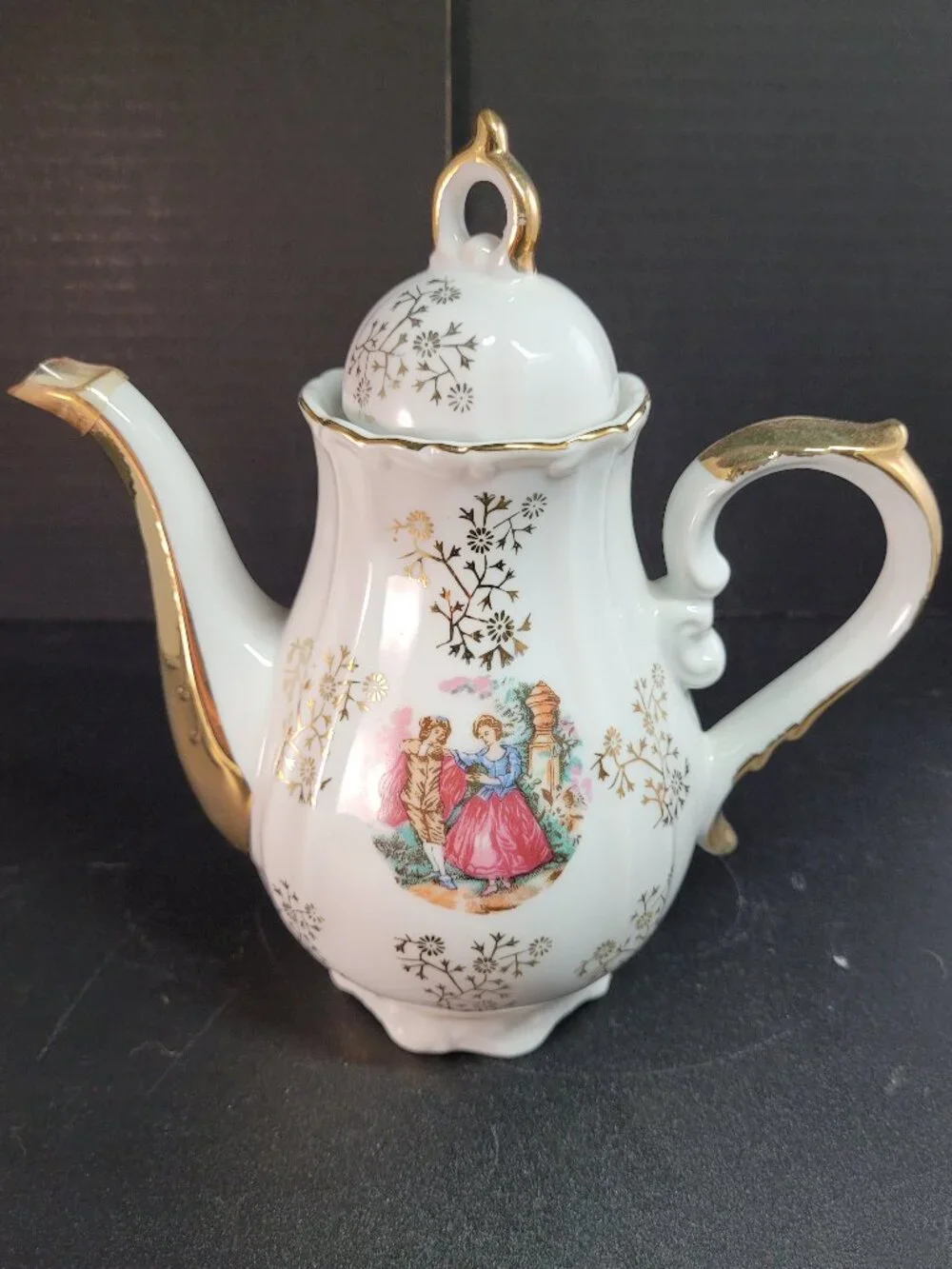 Vintage Gold Gilt Teapot Hand Painted Lovers Romeo & Juliet Made In Japan